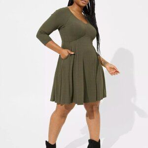 Torrid | Army Green 3/4 Ribbed Dress